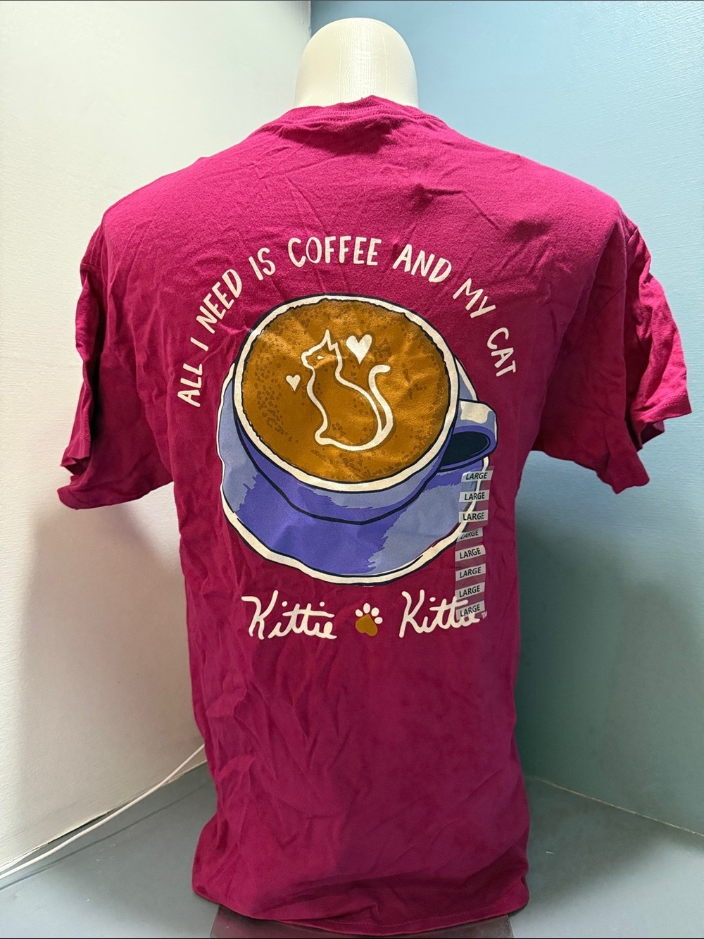 Kittie Kittie Magenta Short Sleeve Tee - "All I Need Is Coffee and My Cat"